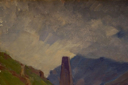 Oil painting To the rain by Chernikov Nikolay Vladimirovich: tall purple chimney under cloudy sky