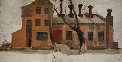 Oil painting by Chernikov Nikolay Vladimirovich: weathered brick house in snowy landscape