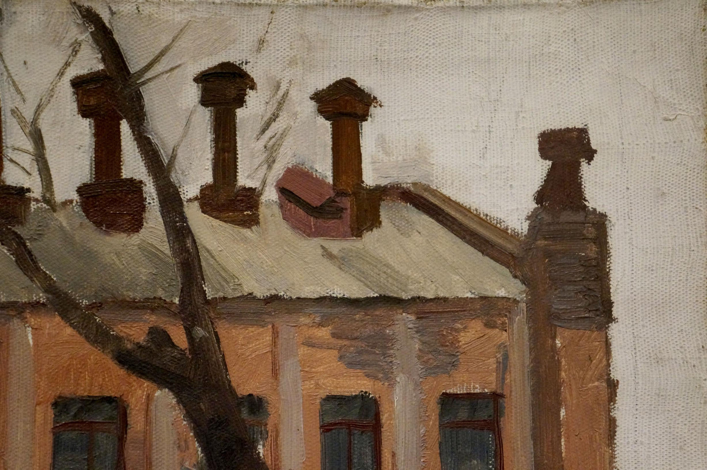 Oil painting by Chernikov Nikolay Vladimirovich: weathered orange brick building in winter
