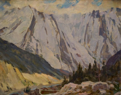 Impressionistic oil painting of snow-dusted mountains by Chernikov Nikolay Vladimirovich