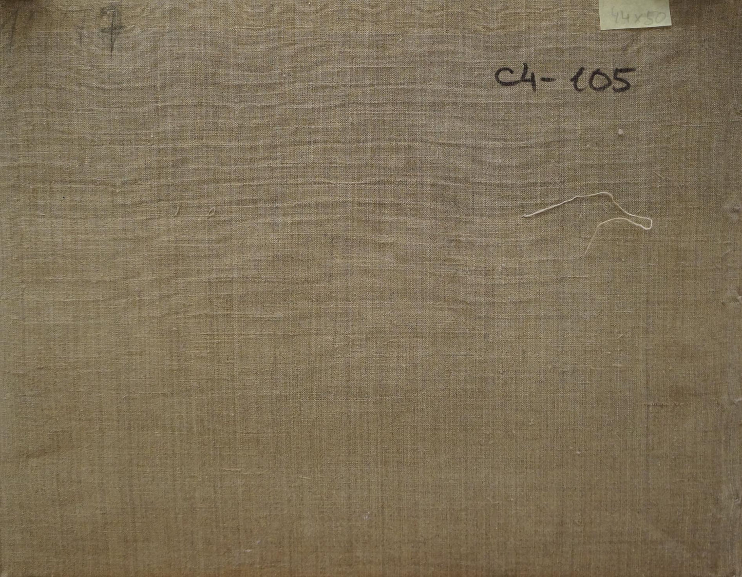 Back of Chernikov Nikolay Vladimirovich mountain landscape oil painting with brown canvas, handwritten label, white thread