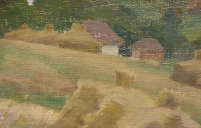 Oil painting Haystacks in the fields by Nikolay Chernikov rustic pastoral scene