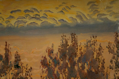 Oil painting Sunset by Chernikov Nikolay Vladimirovich textured sunset sky silhouetted trees