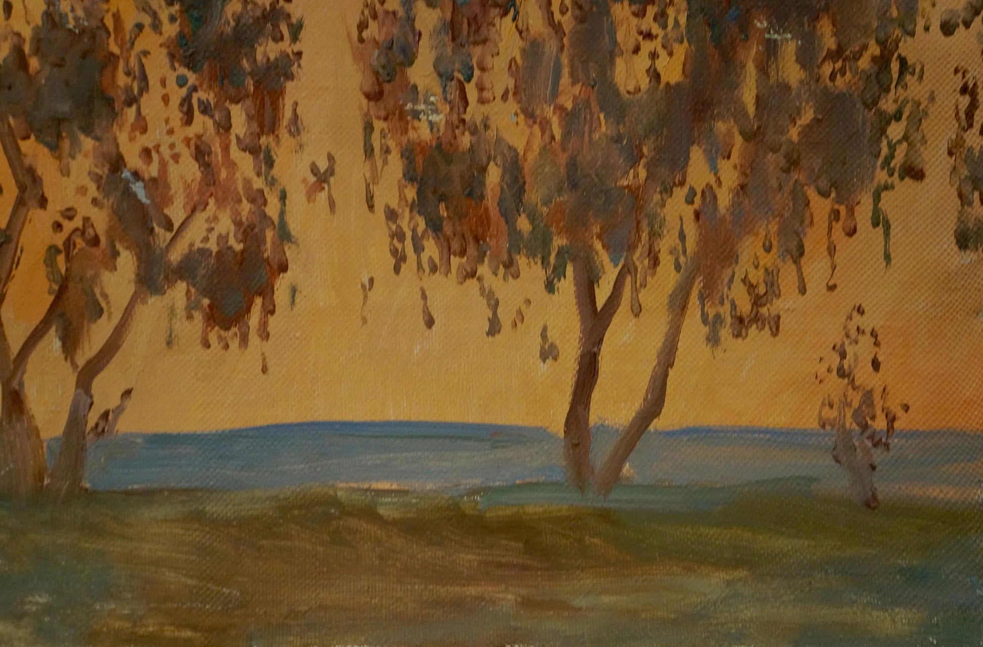 Oil painting Sunset by Chernikov Nikolay Vladimirovich, warm trees in golden sky