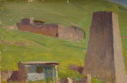 Oil painting by Chernikov Nikolay Vladimirovich: tall brick chimney on green hillside