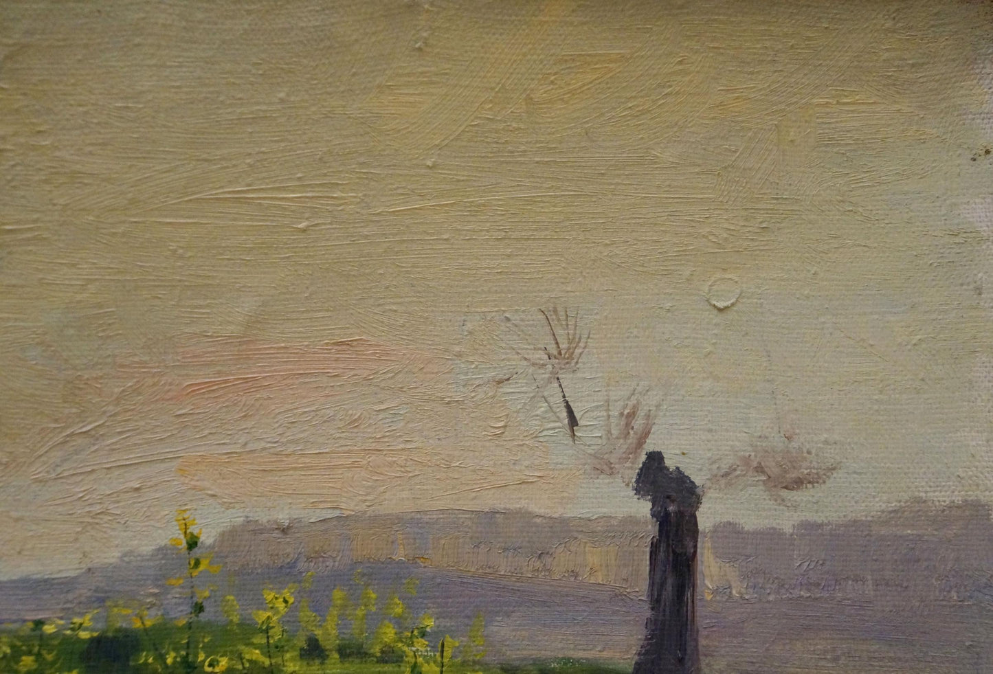 Oil painting of silhouetted figure in camomile field by Chernikov Nikolay Vladimirovich