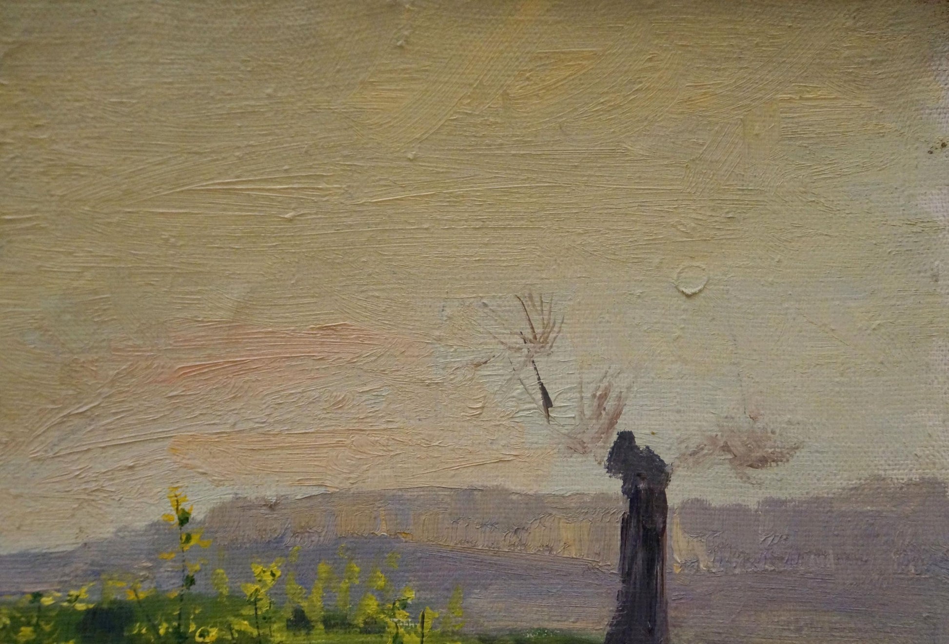 Oil painting of silhouetted figure in camomile field by Chernikov Nikolay Vladimirovich