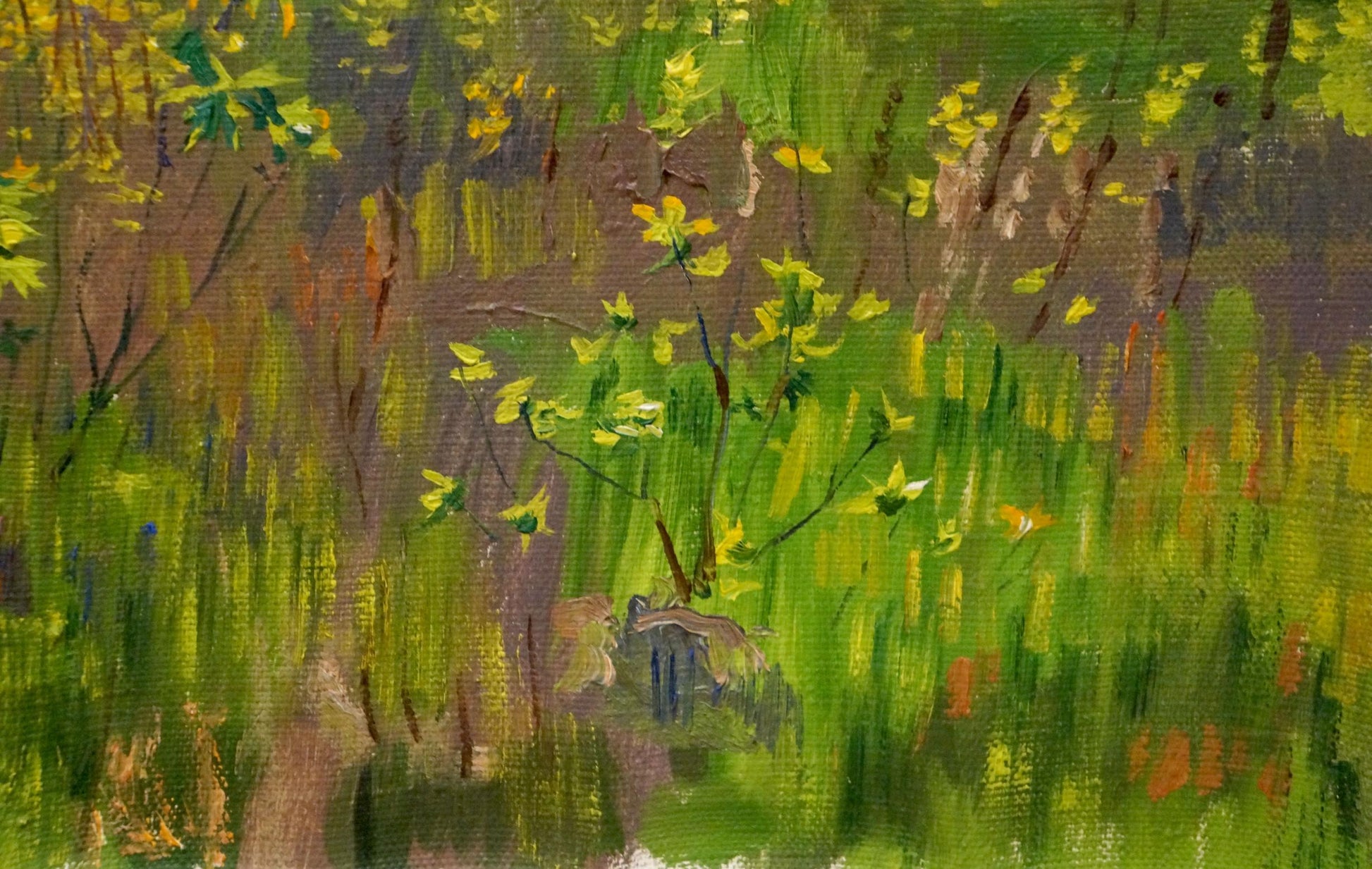Vibrant green yellow chamomile field oil painting by Chernikov Nikolay Vladimirovich