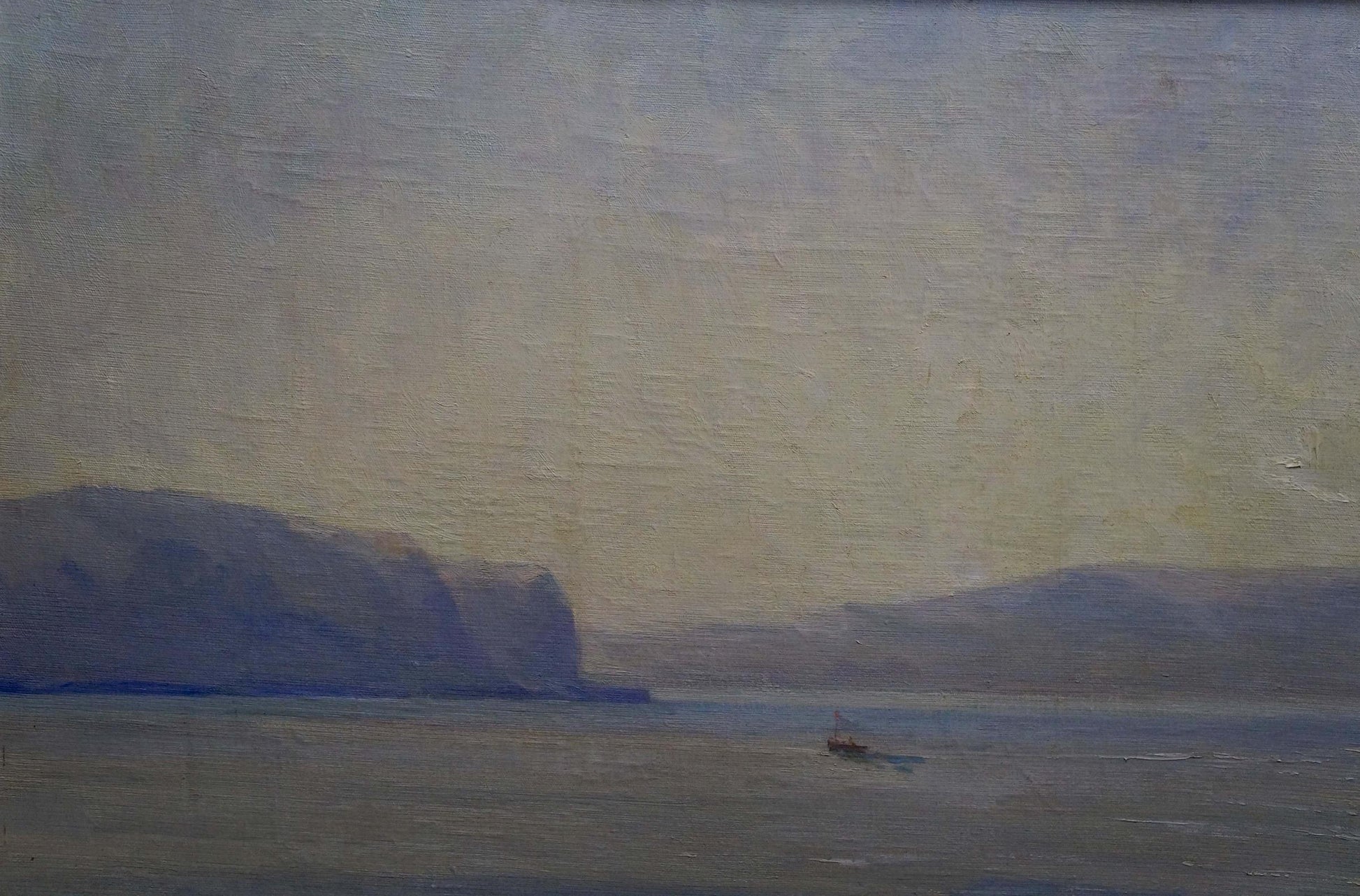 Oil painting of small boat on calm waters by Nepiypivo Vasily Ignatievich