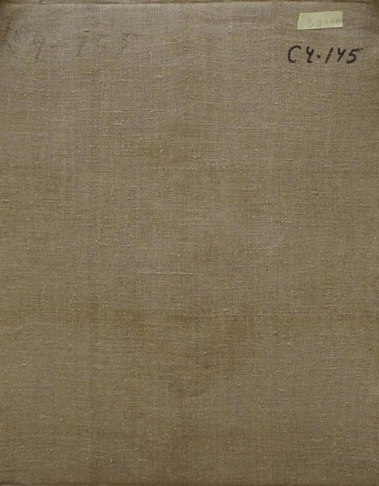 Back of oil painting portrait of grandfather Chernikov Nikolay Vladimirovich on beige linen canvas