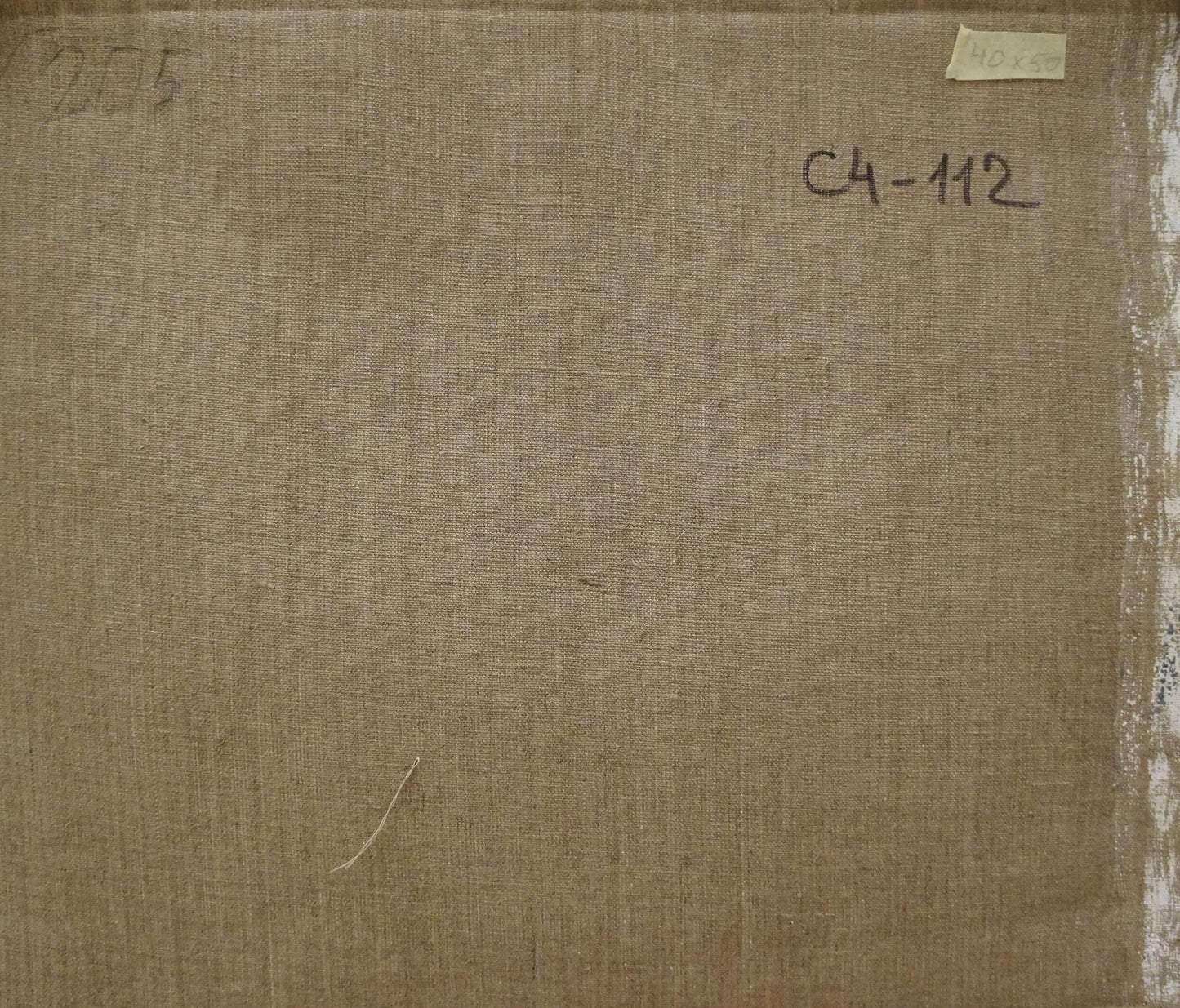 Back of Nikolay Chernikov oil painting on beige textured linen canvas