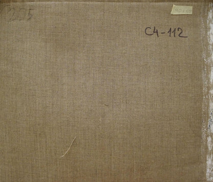Back of Nikolay Chernikov oil painting on beige textured linen canvas