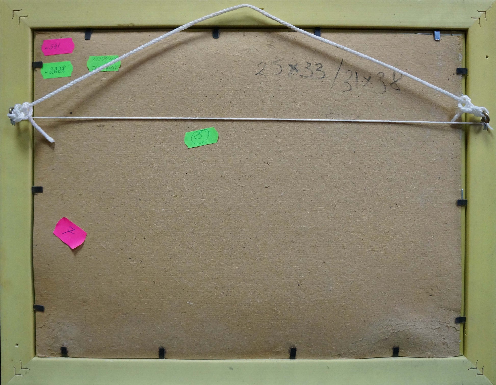 Back of light green wooden frame for Oil painting At the house on the outskirts