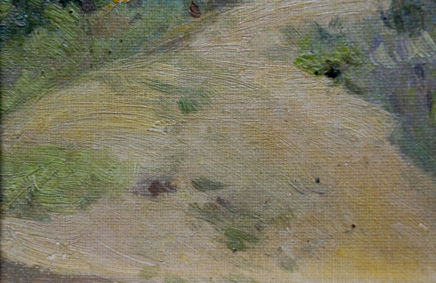 Oil painting Returning from the forest: sunlit impressionistic landscape
