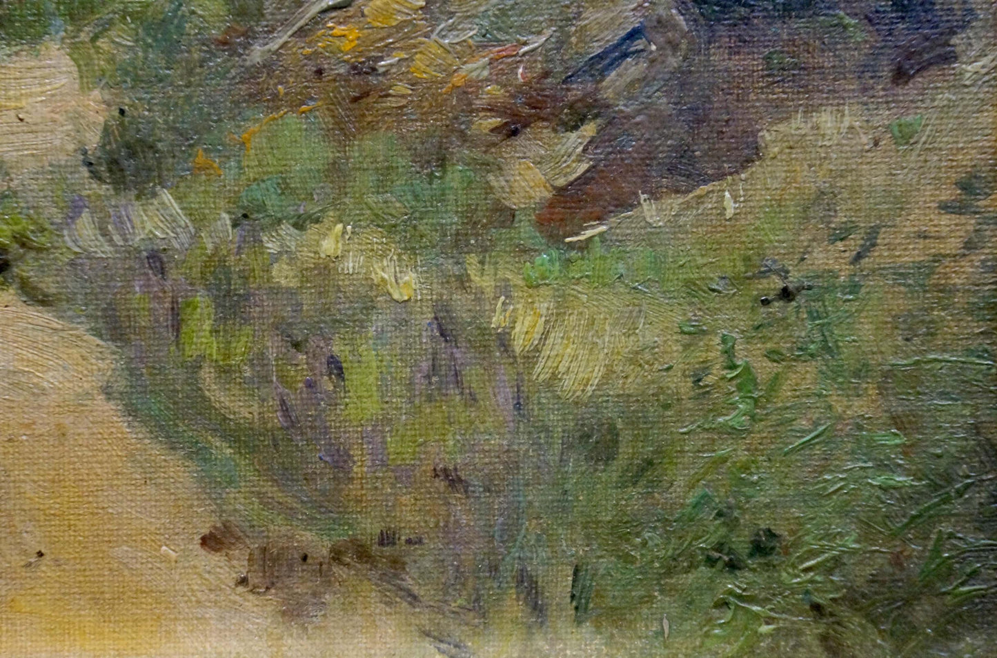 Oil painting Returning from the forest textured landscape in green hues