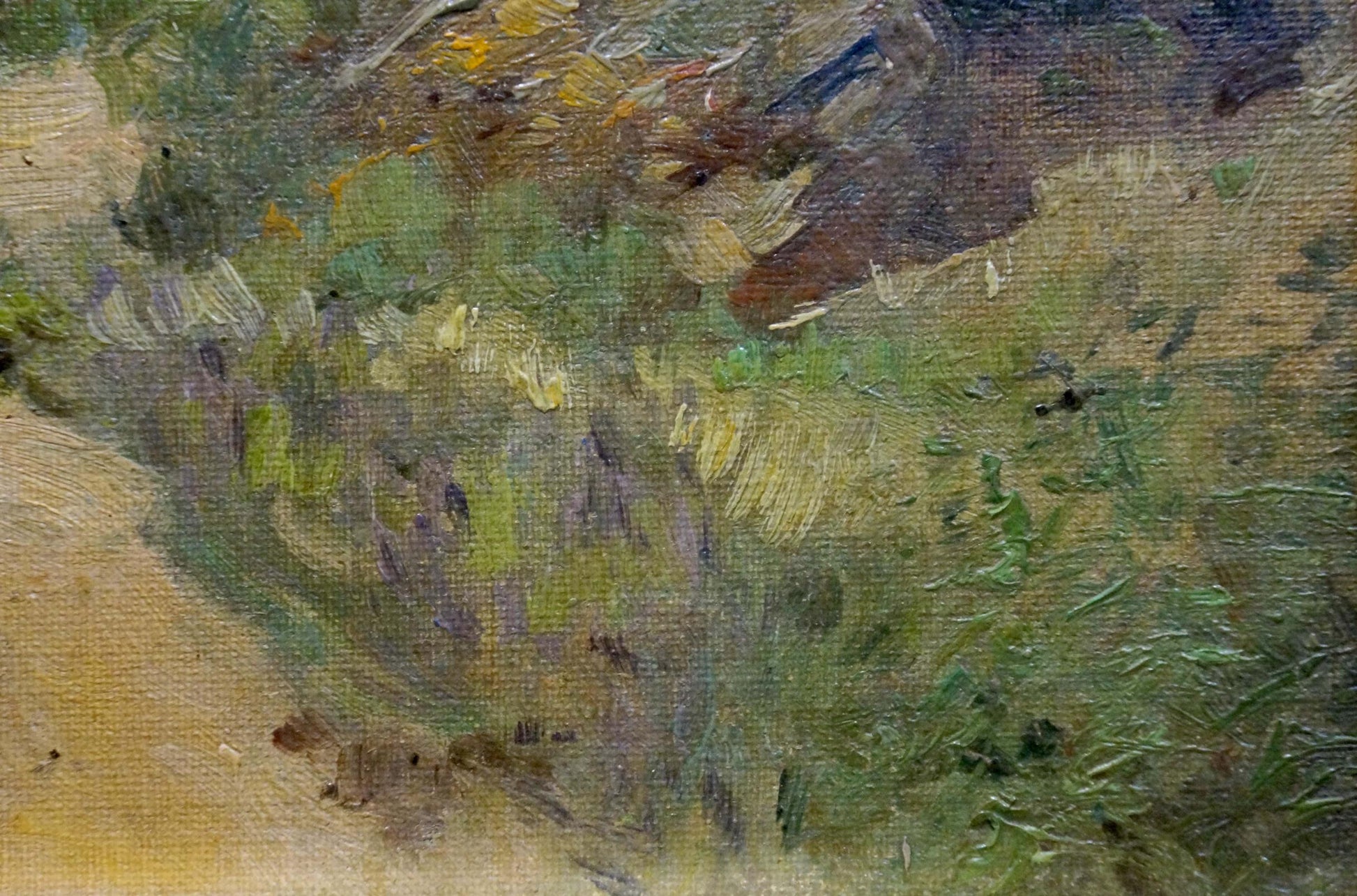 Oil painting Returning from the forest textured landscape in green hues