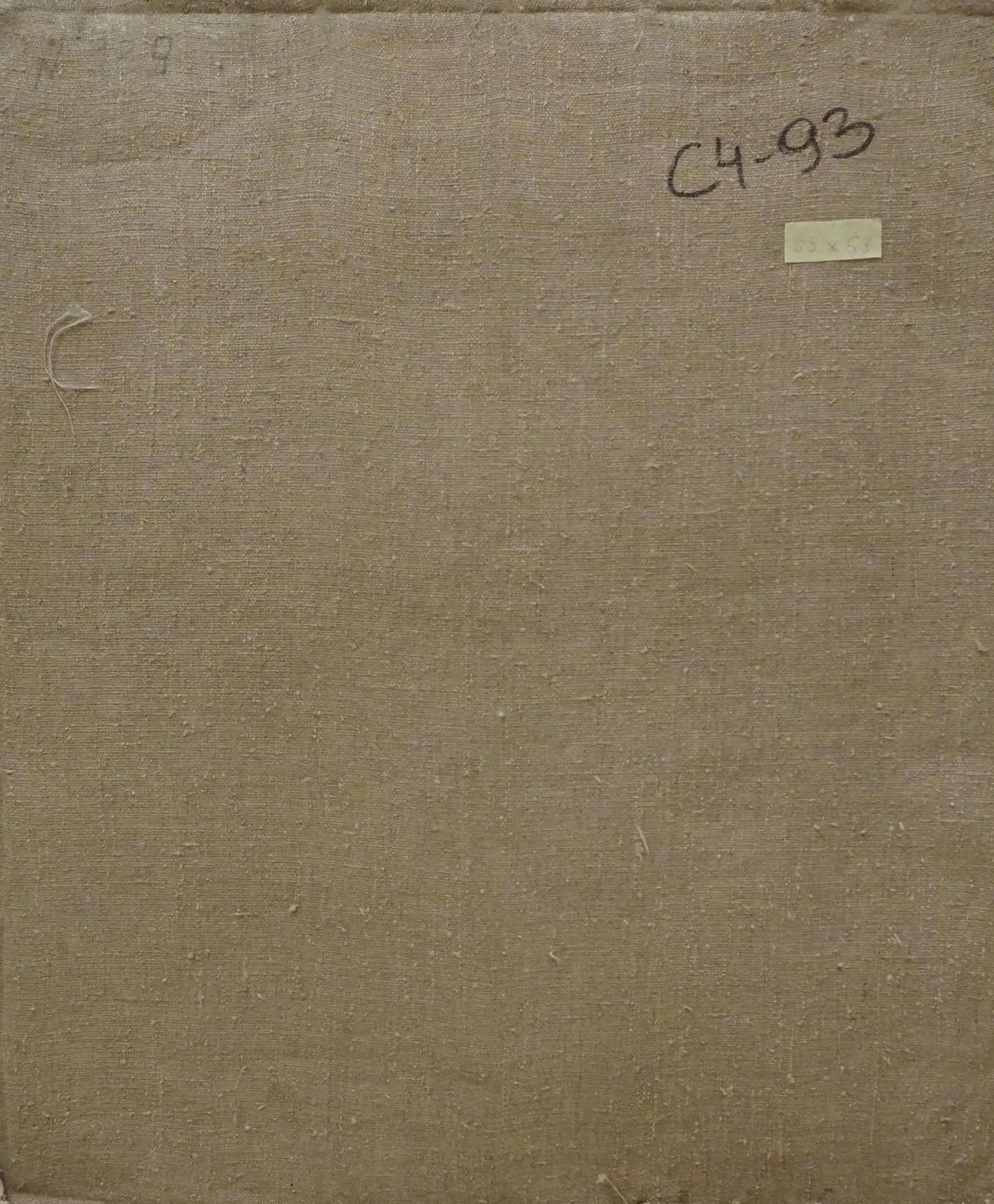 Back of Chernikov Nikolay Vladimirovich Oil painting On the lake with beige linen canvas, c4-93 label, white sticker