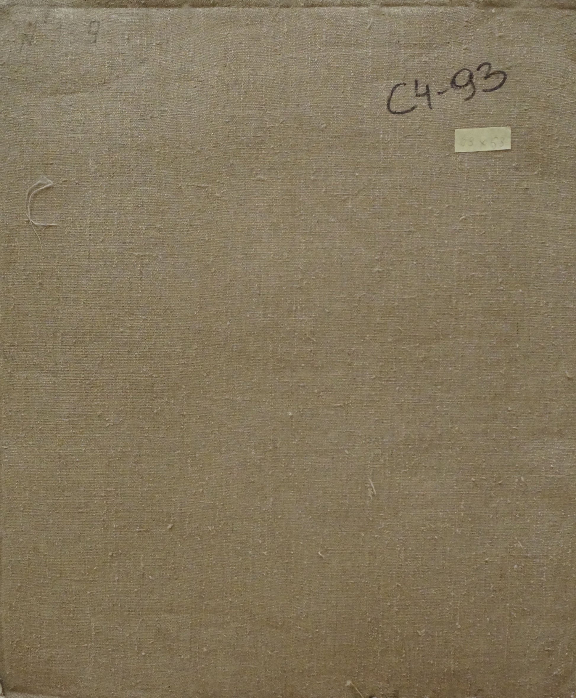 Back of Chernikov Nikolay Vladimirovich Oil painting On the lake with beige linen canvas, c4-93 label, white sticker