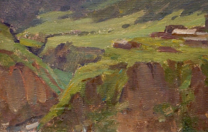 Oil painting of rugged green brown mountain landscape by Chernikov Nikolay Vladimirovich
