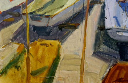 Vibrant oil painting Boat in port by Afanasyev Vladimir Nikolaevich