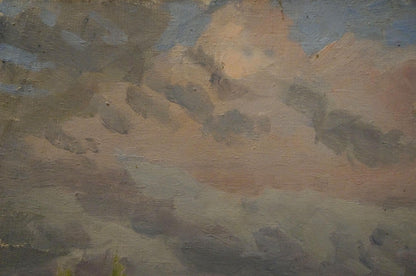 Textured oil painting After the Rain by Chernikov Nikolay Vladimirovich, cloudy peach-gray-blue sky