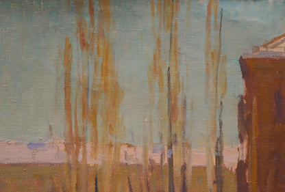 Oil painting of winter landscape with tall trees by Chernikov Nikolay Vladimirovich