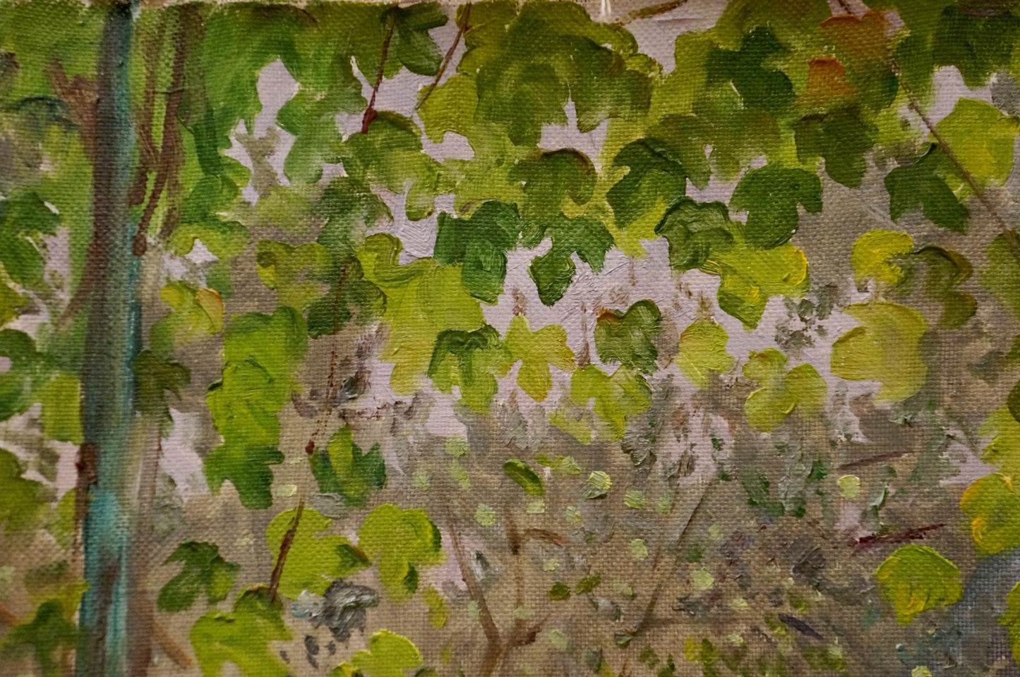 Oil painting Overlooking the courtyard by Chernikov Nikolay Vladimirovich with lush green leaves