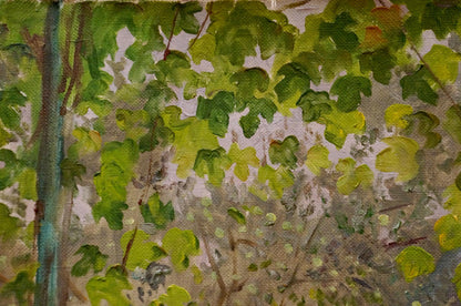Oil painting Overlooking the courtyard by Chernikov Nikolay Vladimirovich with lush green leaves