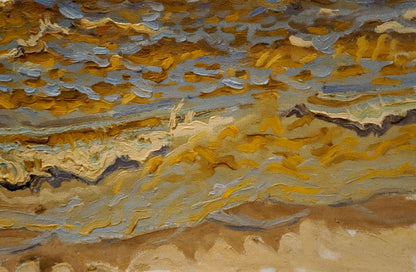 Oil painting Sea evening landscape by Nikolay Chernikov in golden yellow and blue-gray