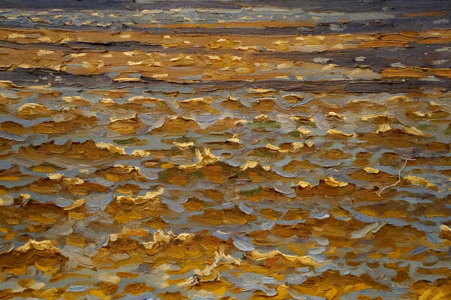 Oil painting Sea evening landscape by Nikolay Chernikov, golden gray impasto
