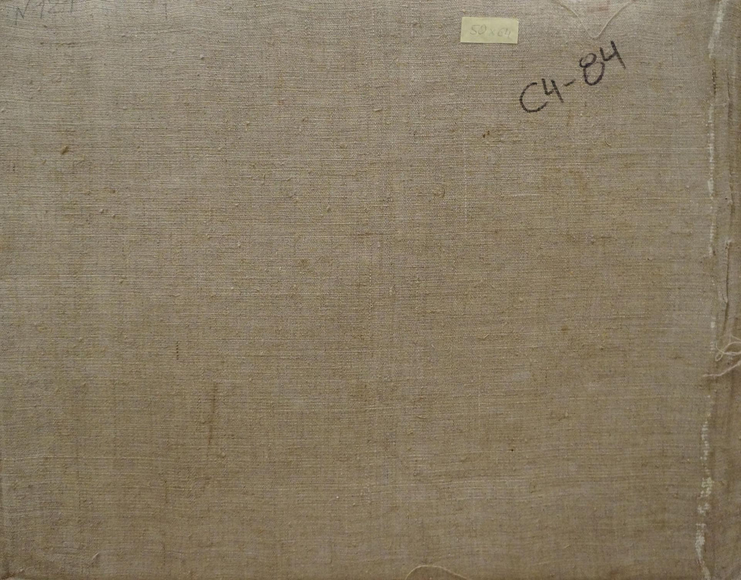 Back of Oil painting Outdoors by Chernikov Nikolay Vladimirovich with beige linen canvas and handwritten c4-84 label