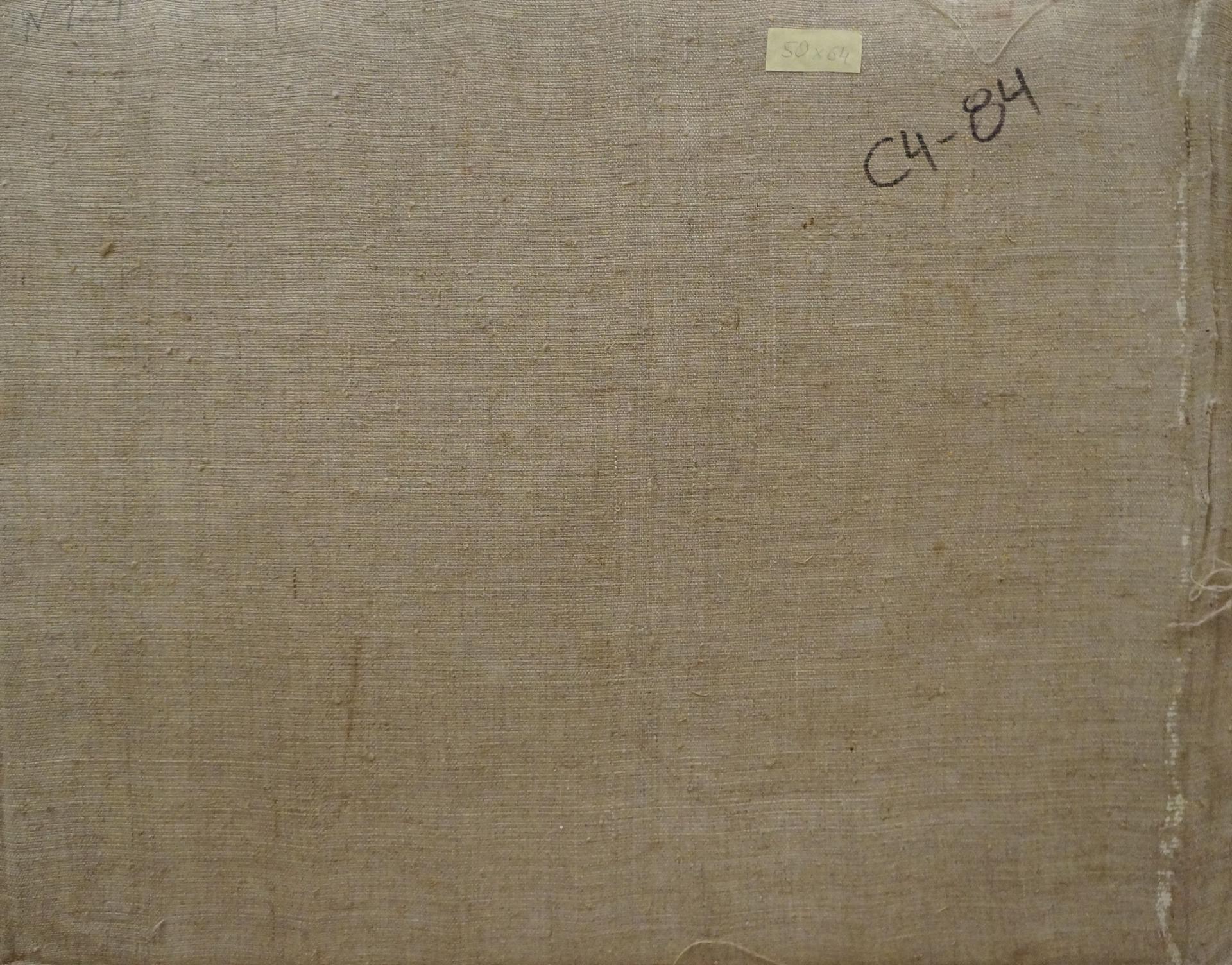Back of Oil painting Outdoors by Chernikov Nikolay Vladimirovich with beige linen canvas and handwritten c4-84 label