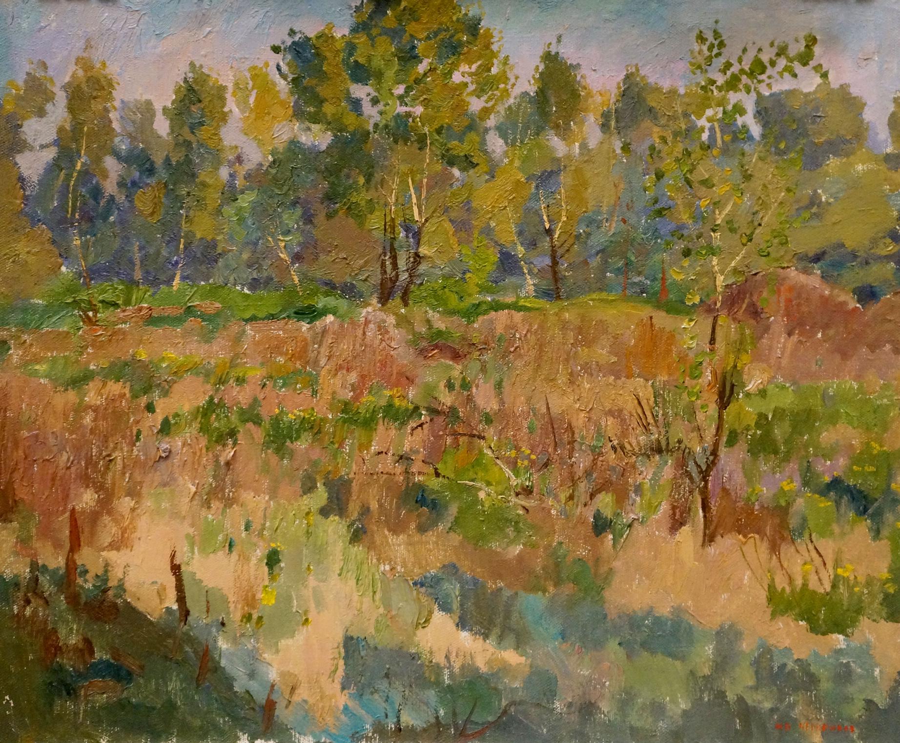 Oil painting by Chernikov Nikolay Vladimirovich: impressionistic forest landscape with grasses and trees