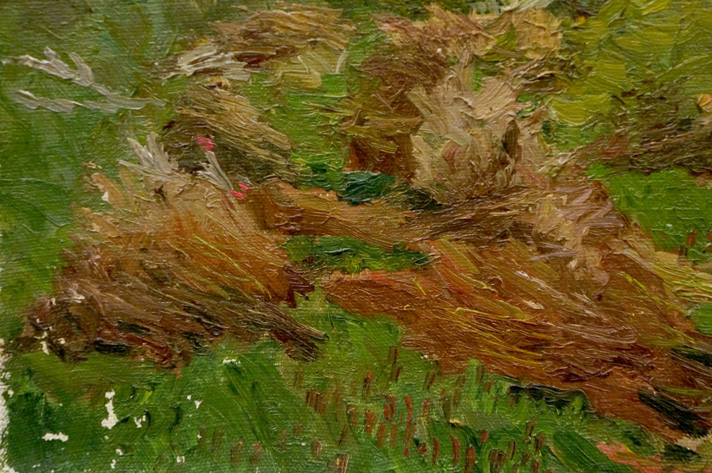 Oil painting of hay bales in green field by Chernikov Nikolay Vladimirovich