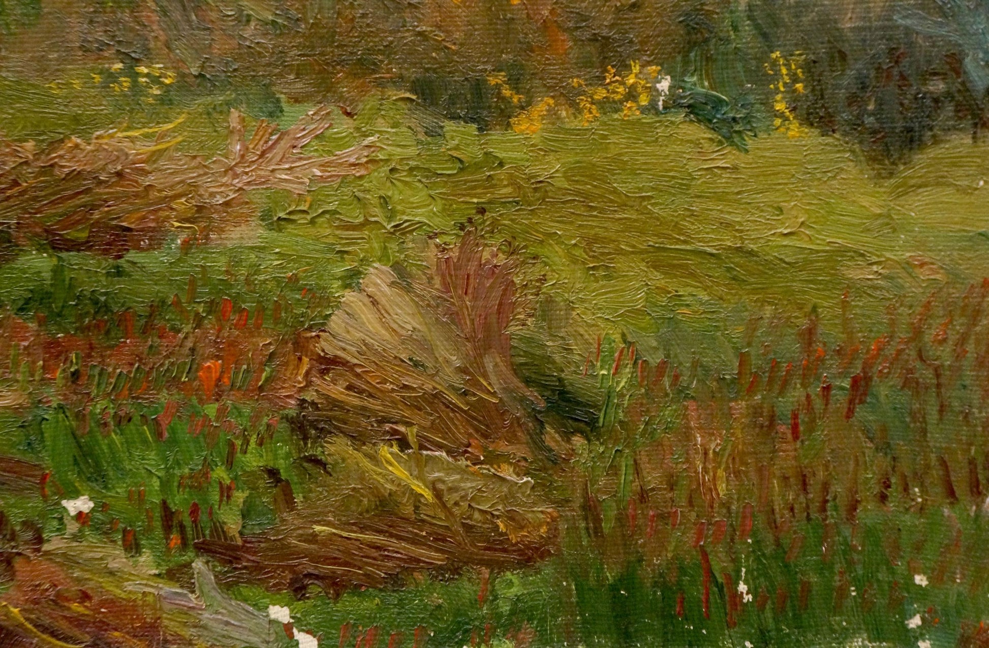 Oil painting of hay bale in green field with wildflowers by Chernikov Nikolay Vladimirovich