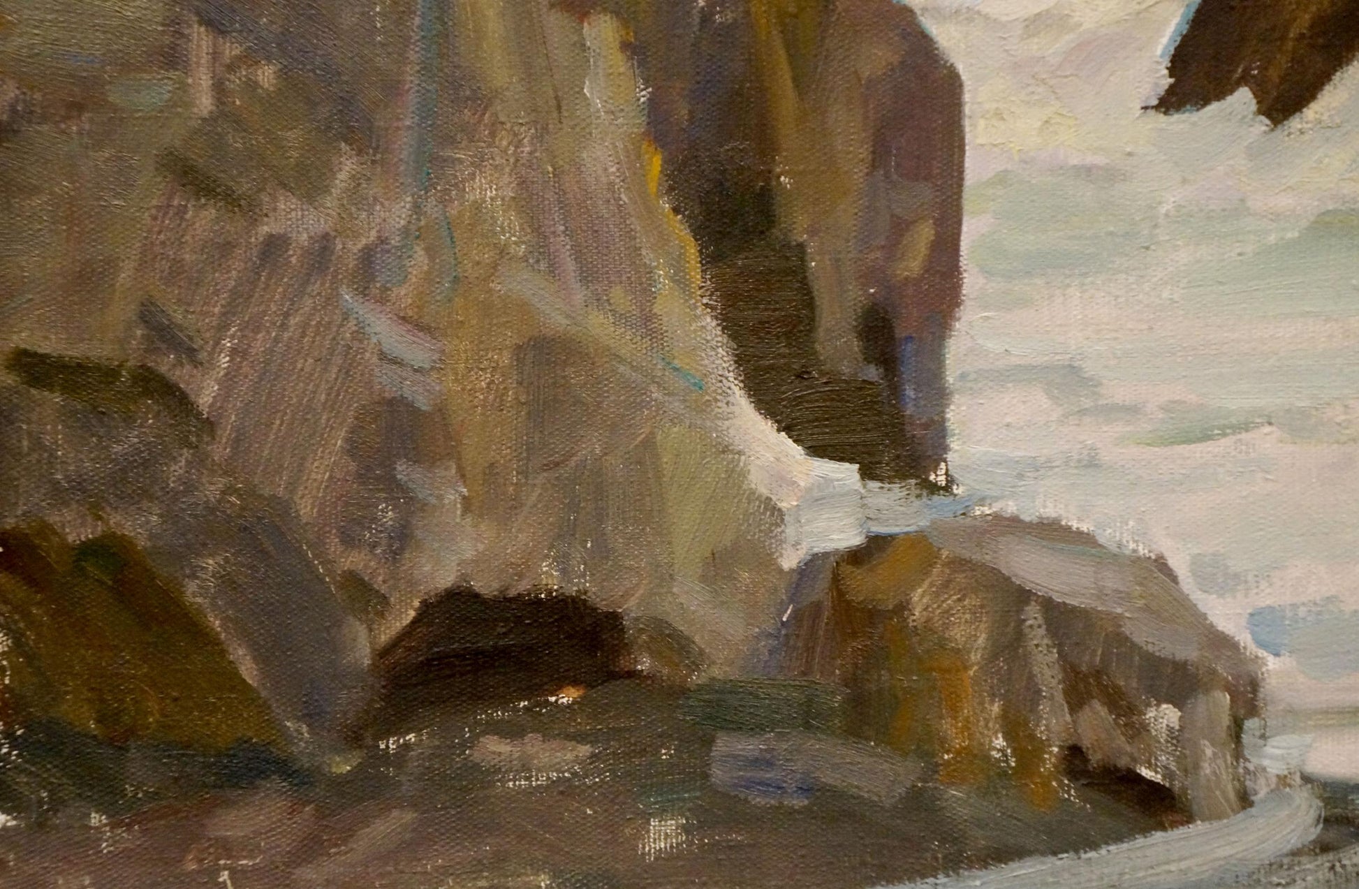 Oil painting seascape with raging waves on rugged coastal rocks by Nikolay Chernikov