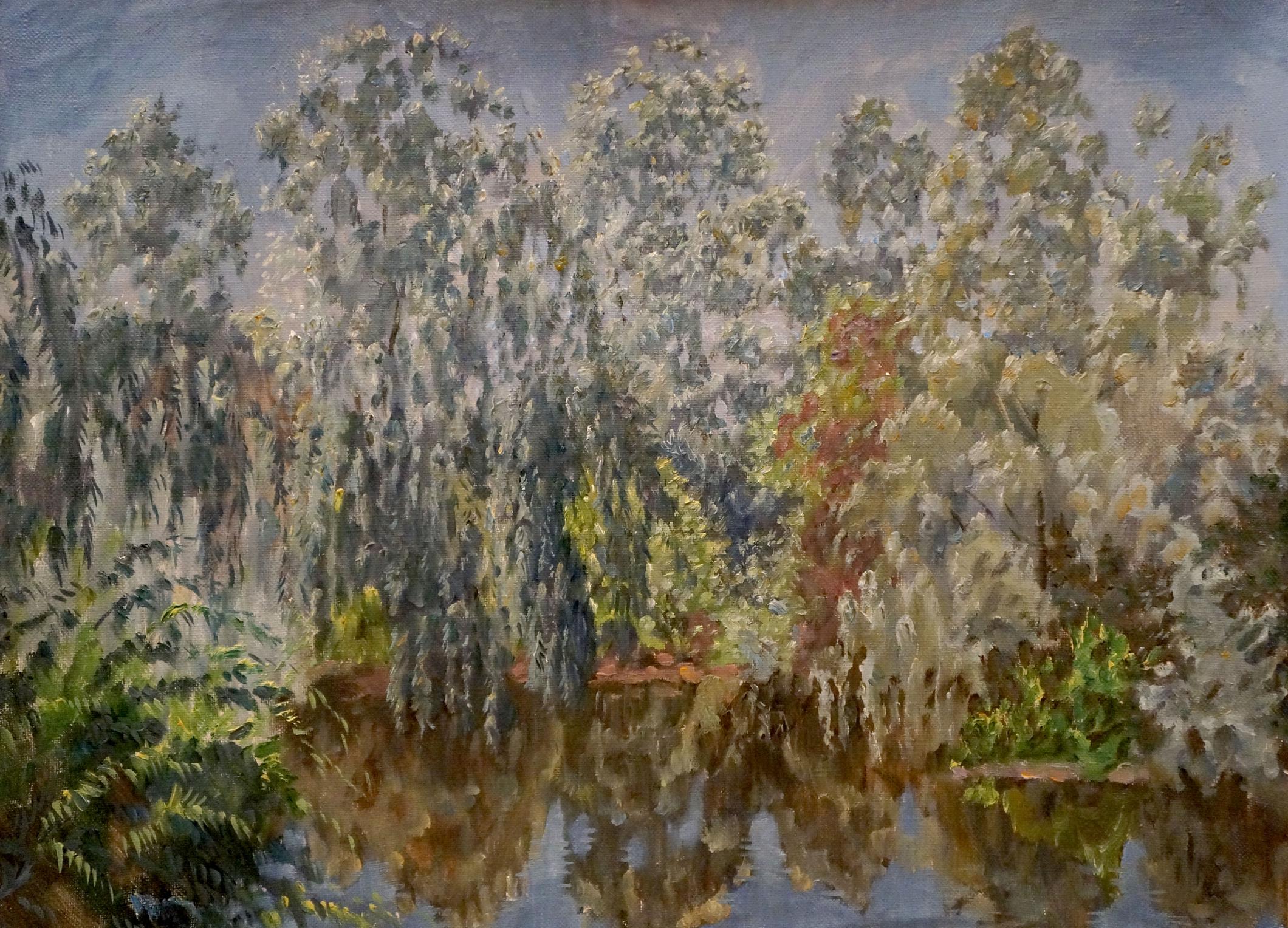 Serene oil painting of lake in forest by Chernikov Nikolay Vladimirovich