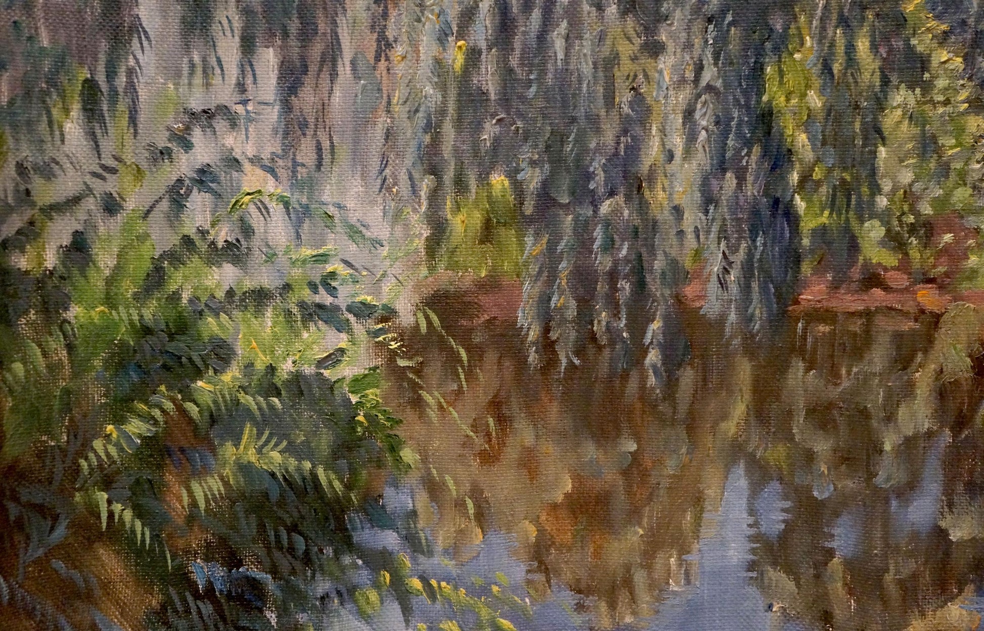 Oil painting of lake in forest weeping willow by Chernikov Nikolay Vladimirovich