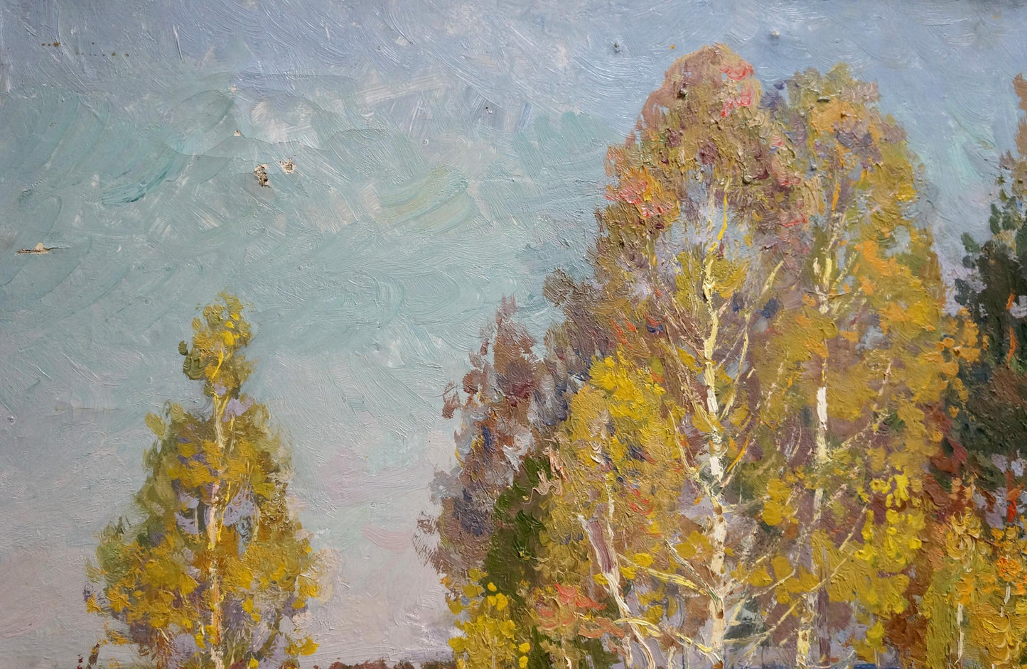 Oil painting landscape of yellow autumn trees by Anatoly Fomin