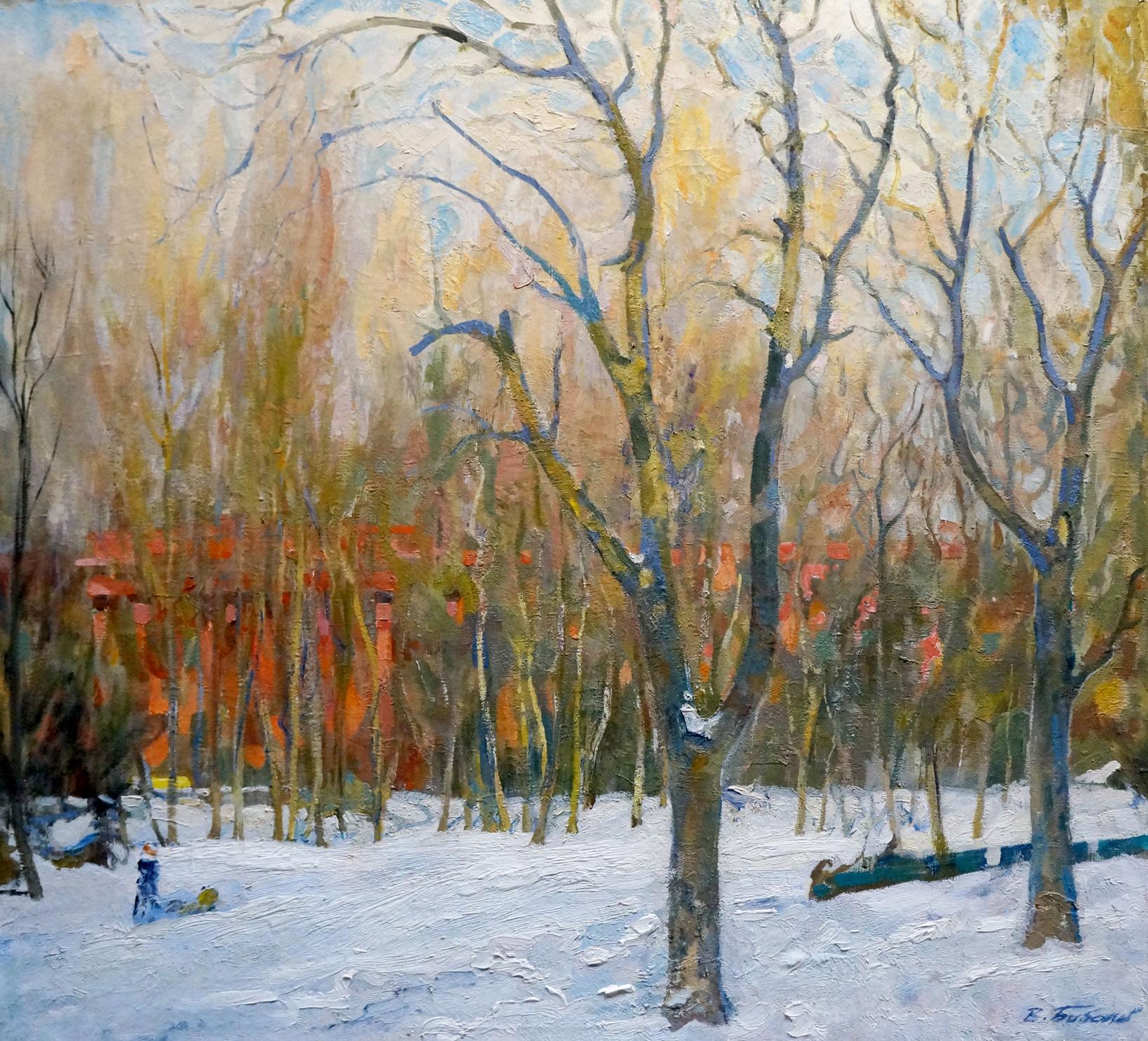 Oil painting Spring day by Babentsov Victor Vladimirovich snowy forest scene