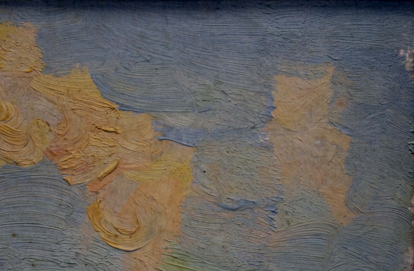 Oil painting Evening landscape Karp Trohimenko with impasto blue ochre strokes