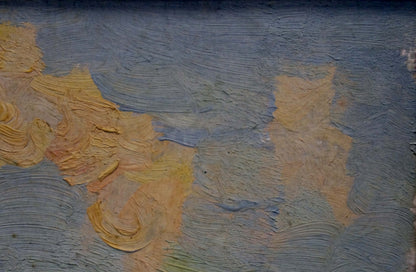Oil painting Evening landscape Karp Trohimenko with impasto blue ochre strokes