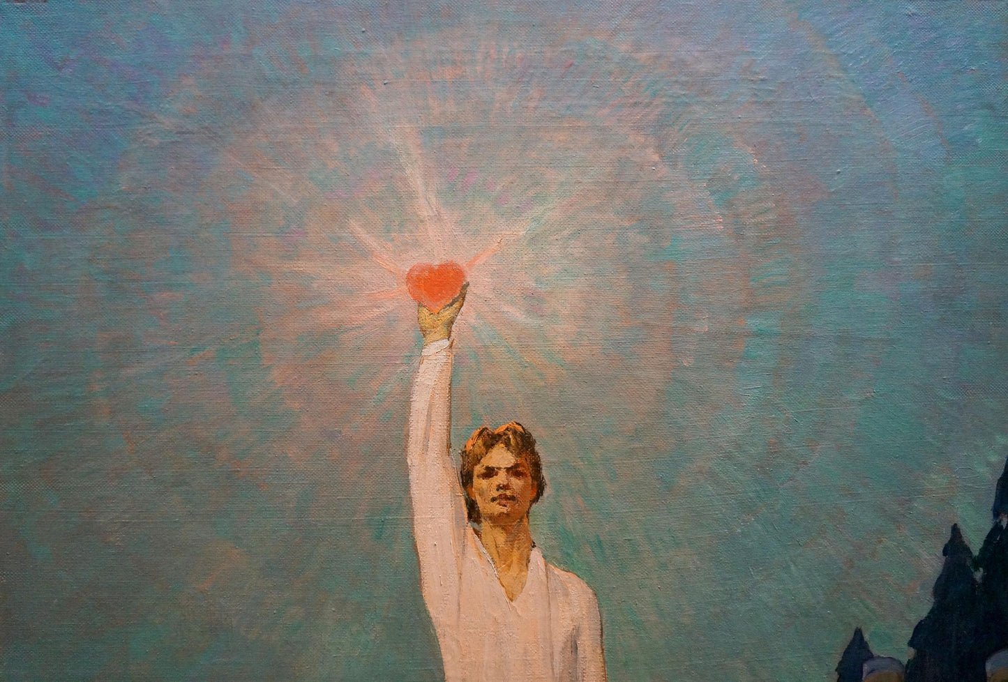 Oil painting Declarations of love by Likholet Alexey Kirillovich: radiant red heart held high