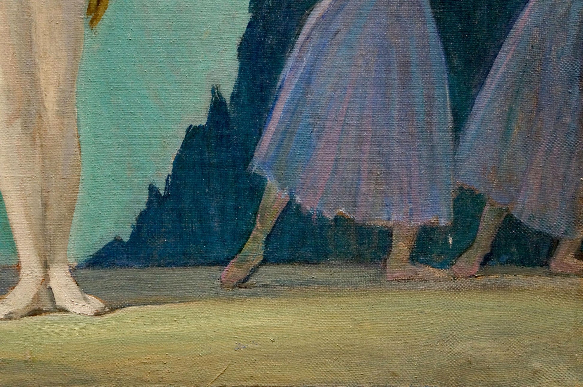 Oil painting Declarations of love by Likholet Alexey Kirillovich: flowing lavender purple skirt