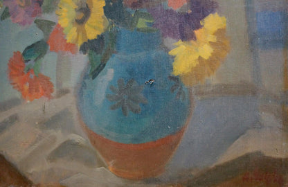 Oil painting Chamomile Medley vase with sunflowers and blooms