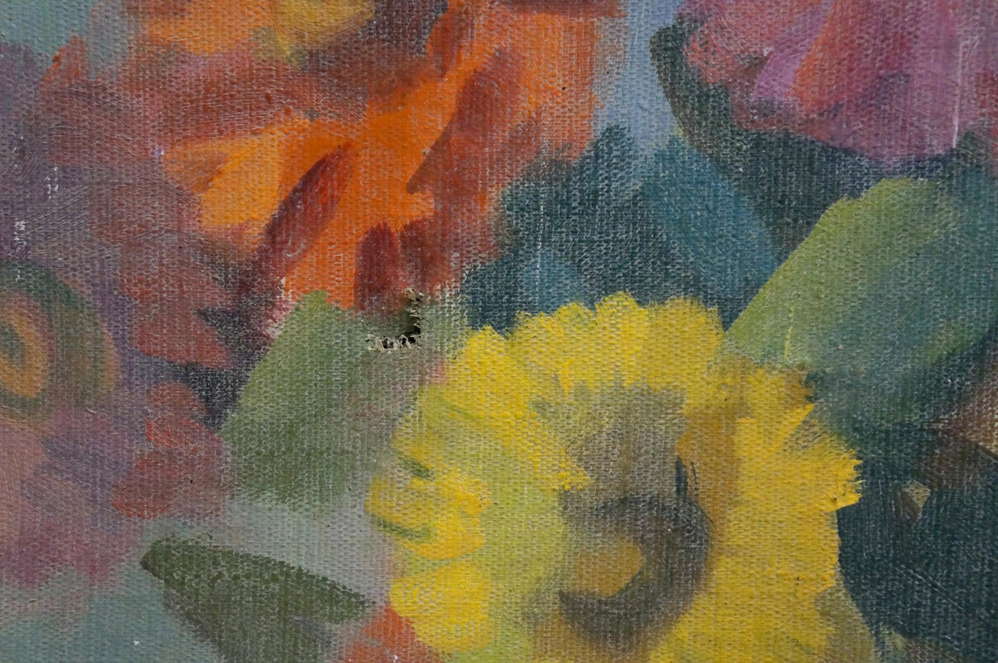 Vibrant yellow sunflower oil painting Chamomile Medley by unknown artist