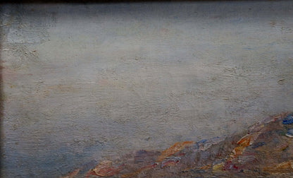Oil painting Sea by Paul Christiaan Bos: textured rocky shoreline sky