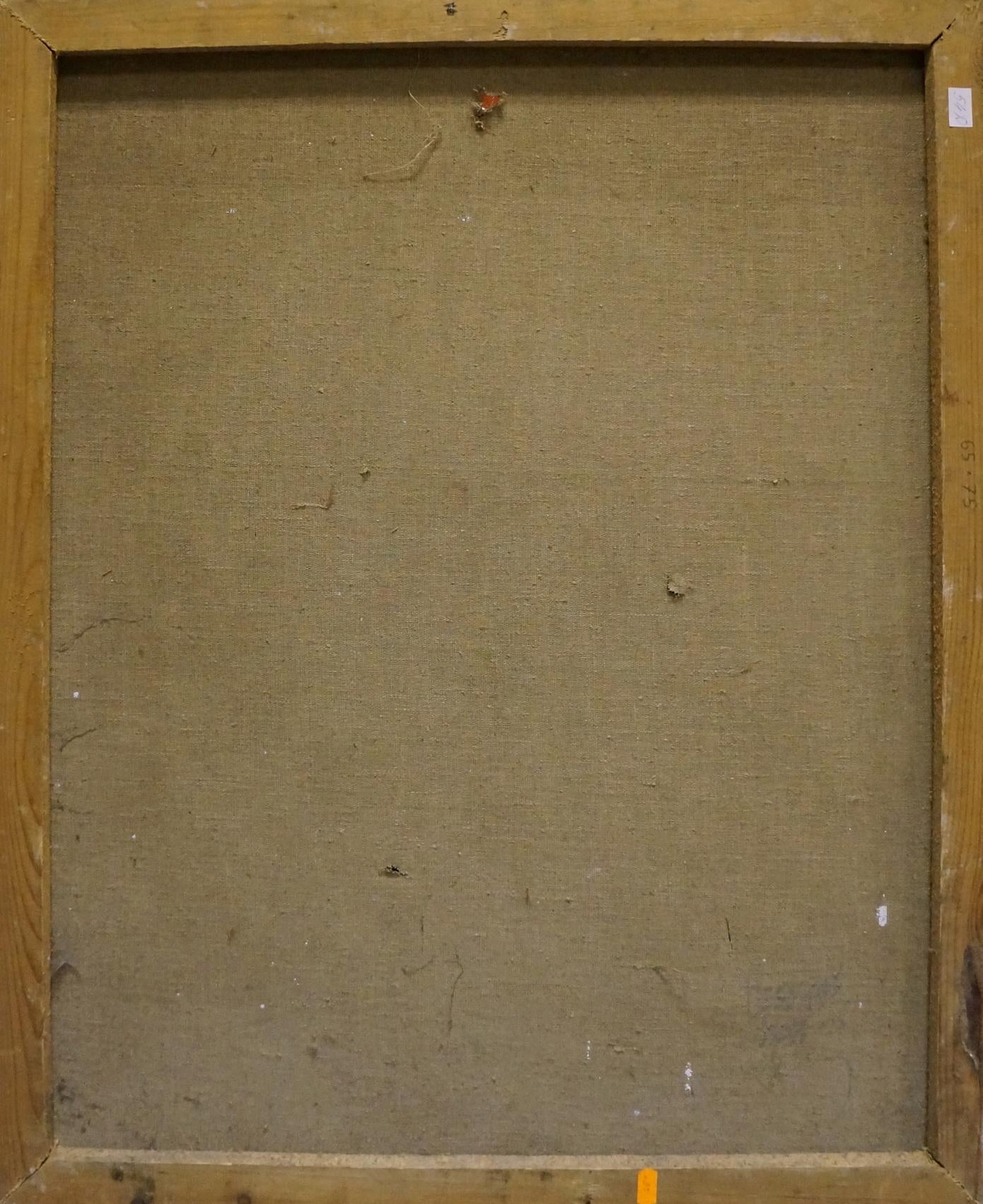 Back of Chamomile Medley oil painting in weathered wooden frame