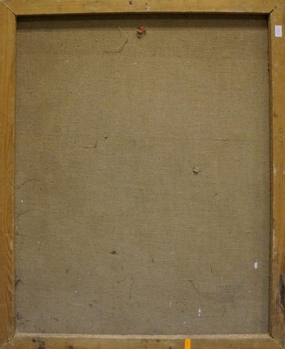 Back of Chamomile Medley oil painting in weathered wooden frame