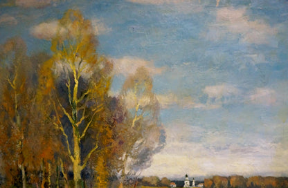 Oil painting Autumn landscape by Alexander Mynka with golden trees